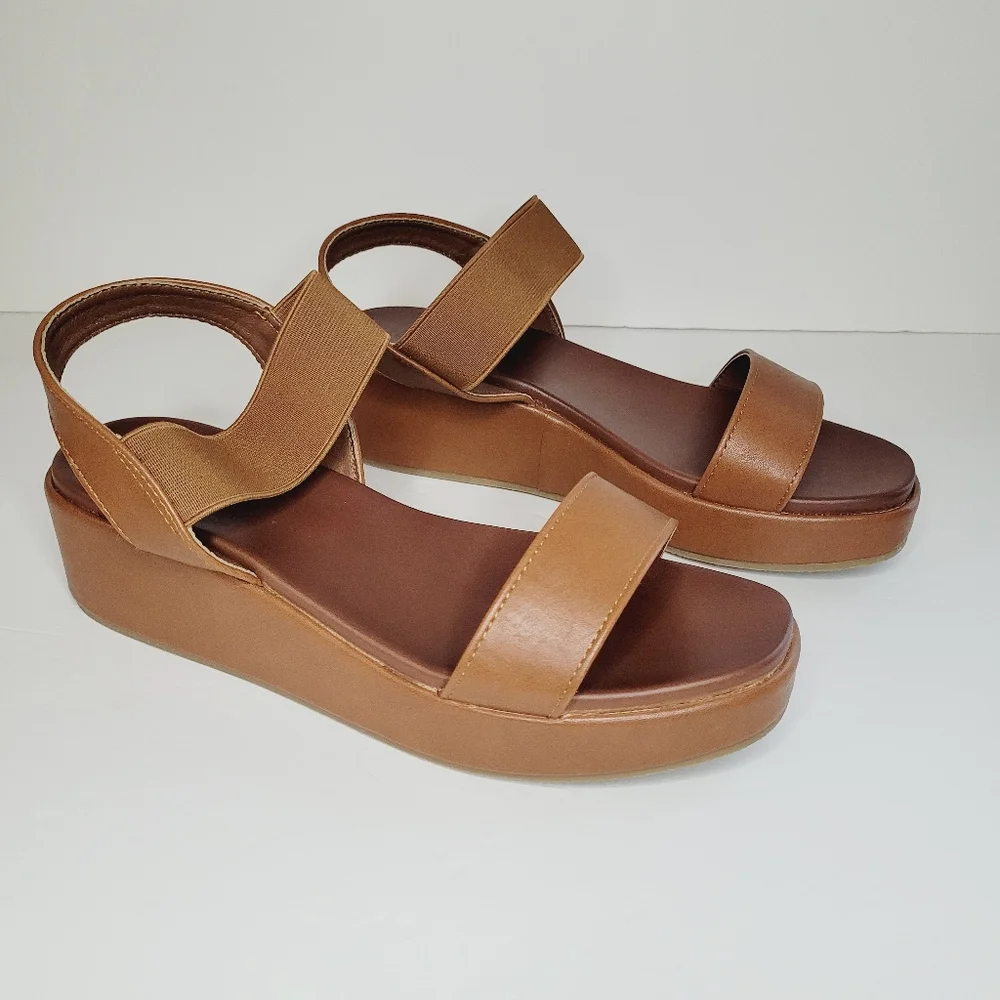 Maurices SuperCush Aubrey Wedge Brown 7.5 Womens Platform Elastic Straps Comfort - Picture 2 of 10